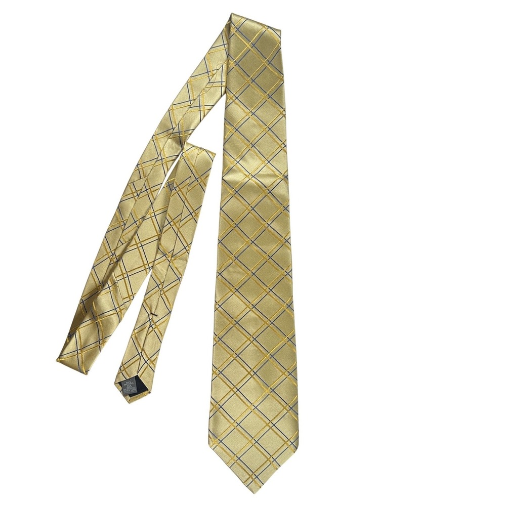 Stafford Executive Mens Gold Blue Plaid Silk Blend Necktie NWT‎